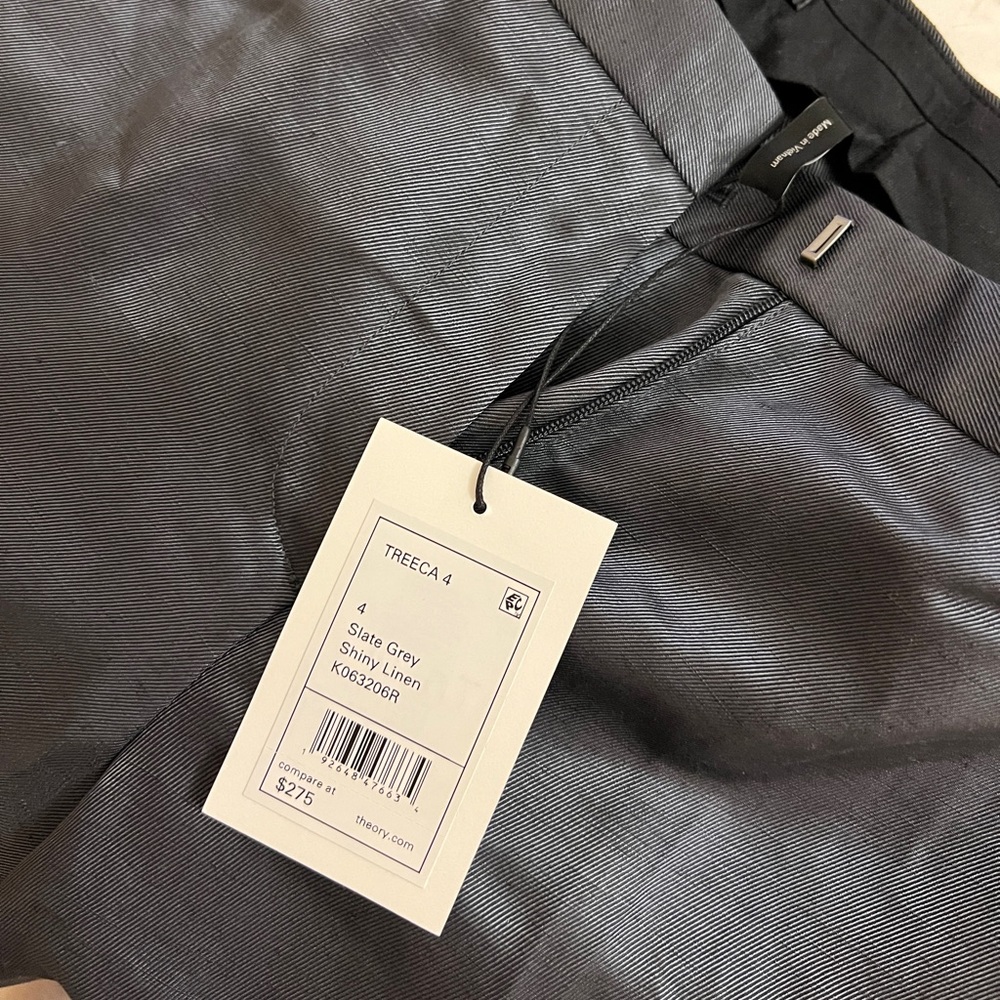Theory Grey Shiny Linen Pull-on Pants